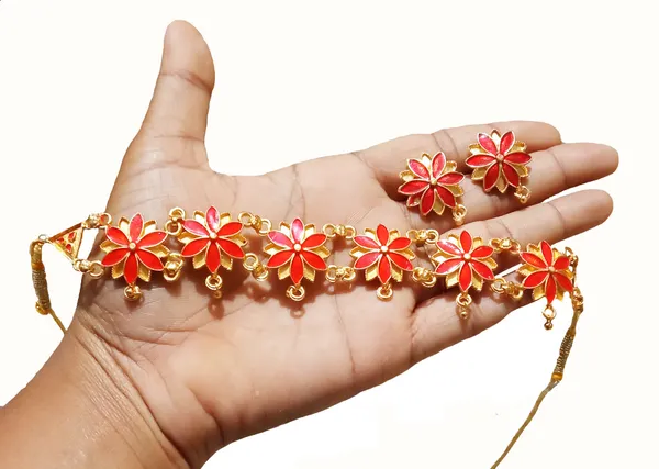 Assamese_Traditional_Gold_Plated_Red_Colour_Golpata_Necklace_Set_For_Women